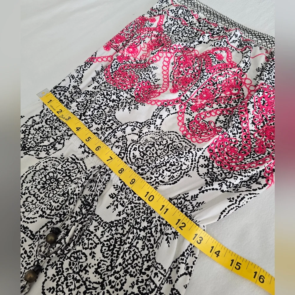 Hale Bob Strapless Maxi Dress Black White Paisley Pink Embroidered Drawstring S - Picture 9 of 14